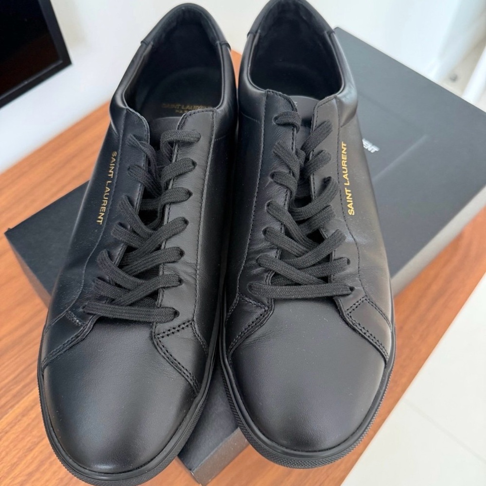 Saint Laurent Black Leather Sneakers Size 44 Made in Italy Designer Shoes